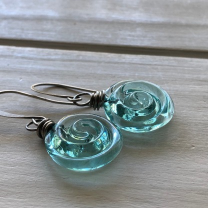 Recycled Glass Spiral Earrings: Upcycled Mason Jar Dangles
