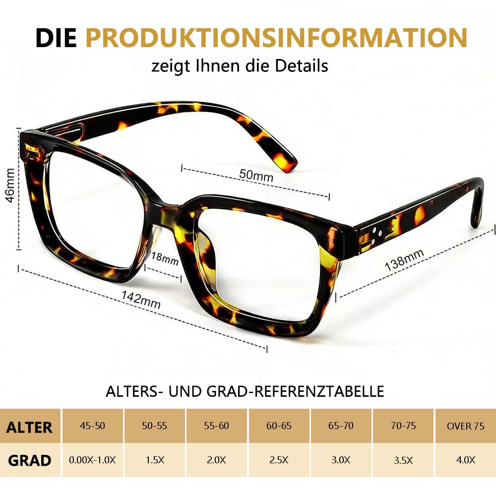 👓3er-Pack Schildpatt-Lesebrillen – Blaulichtblockierende, übergroße quadratische Lesebrillen