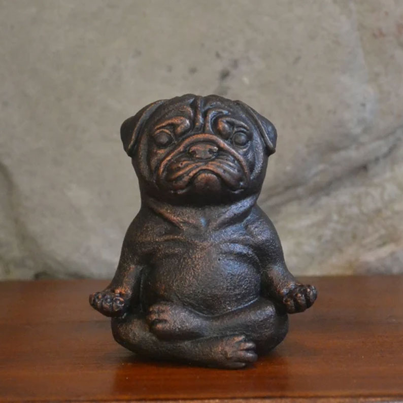 Meditating pug statue large size