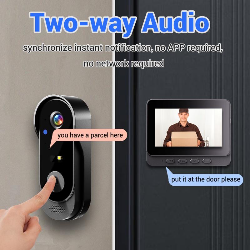 Wireless Doorbell Camera: 1080P, 170° Viewing Angle, 4.3-Inch Screen, IPX65 Outdoor Waterproof, Night Vision