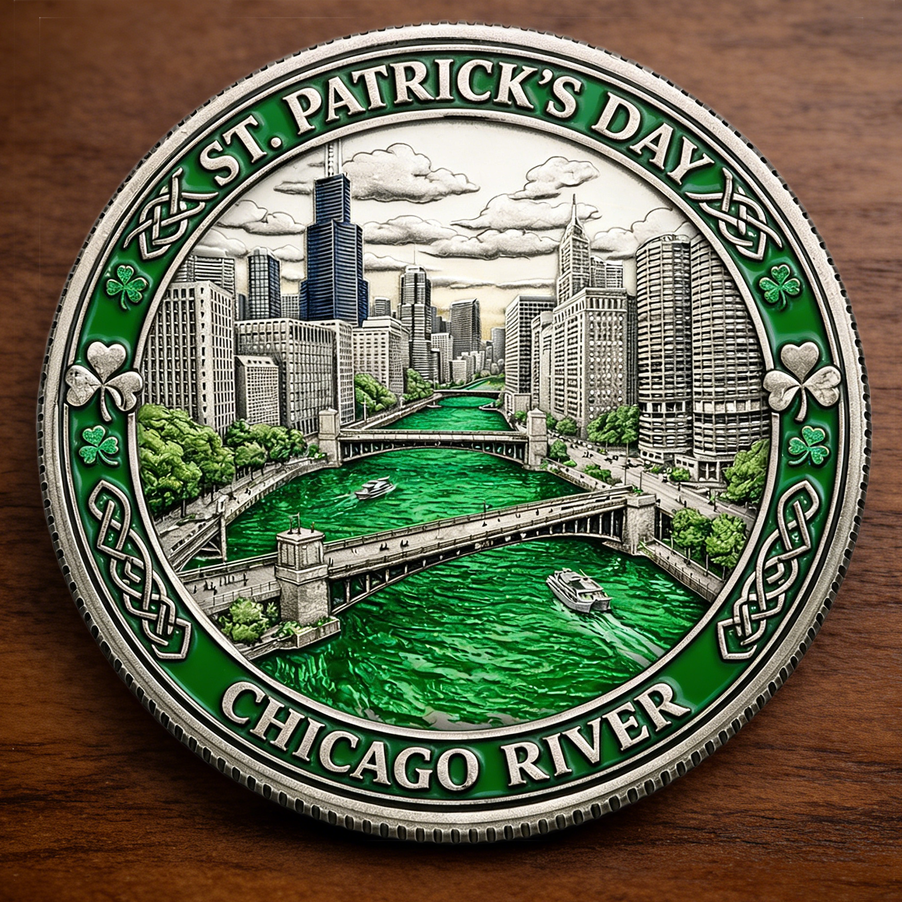 St. Patrick’s Day Chicago River Challenge Coin – March 17 Lucky Clover Irish Heritage Collectible