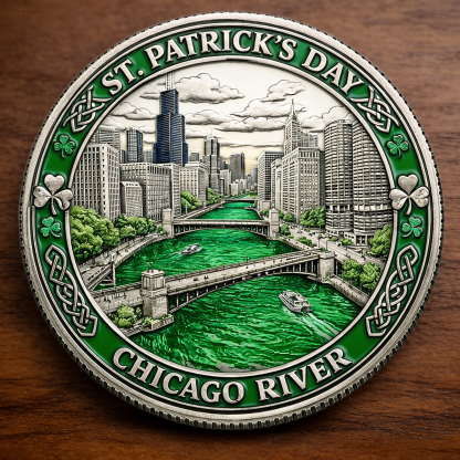 St. Patrick’s Day Chicago River Challenge Coin – March 17 Lucky Clover Irish Heritage Collectible