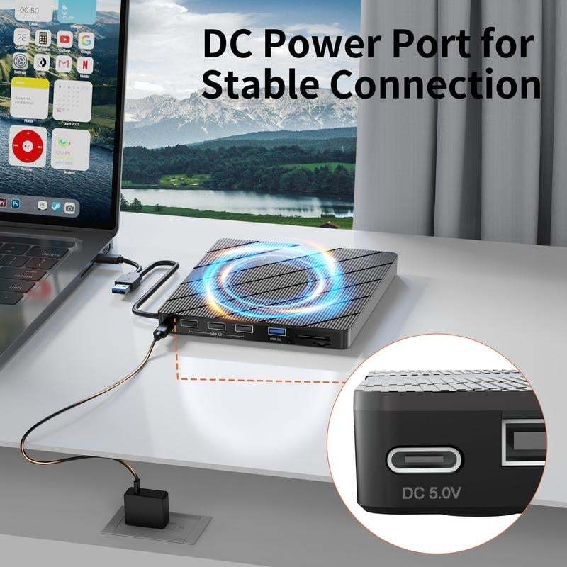 Laptop DVD Player USB C 3.0 Portable CD Burner with SD/TF Card Slot & 3 USB Ports Compatible with Mac, Windows, Linux