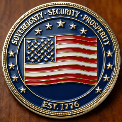 America First “United We Stand” Patriotic Challenge Coin – Independence 2026 Liberty & Justice Edition