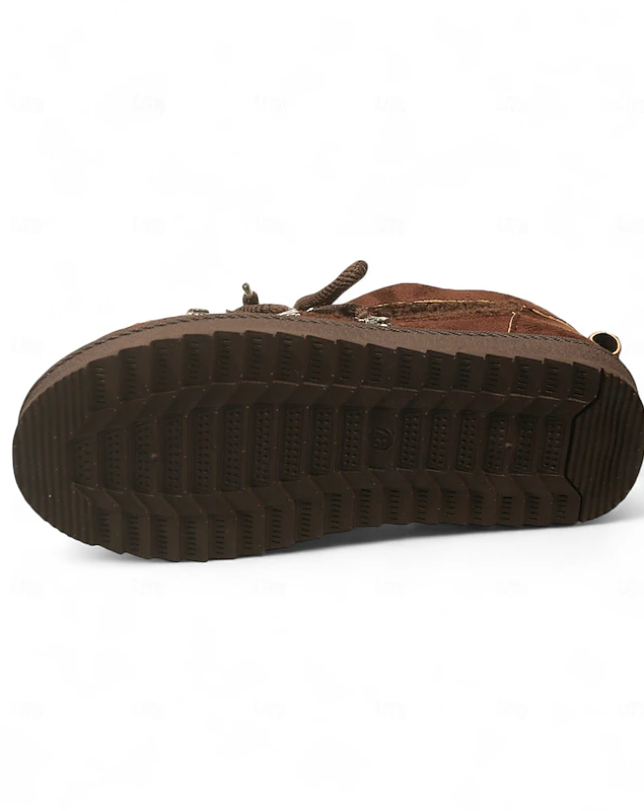 Women's Brown Faux Suede Fleece Lined Lace-Up Shoes – Cozy Winter Casual Flats for Outdoor, Travel and Cold Weather