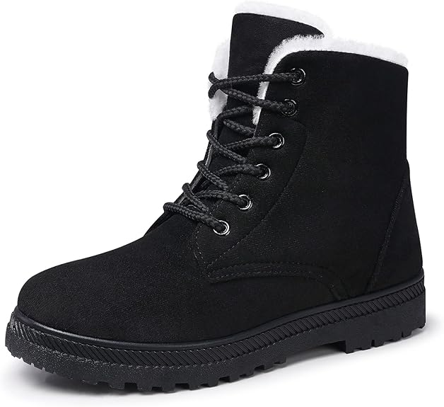 Women's Winter Snow Boots: Warm Fur-Lined Ankle Boots, Comfortable Suede Laced Ankle Boots, and Cute Flat Shoes