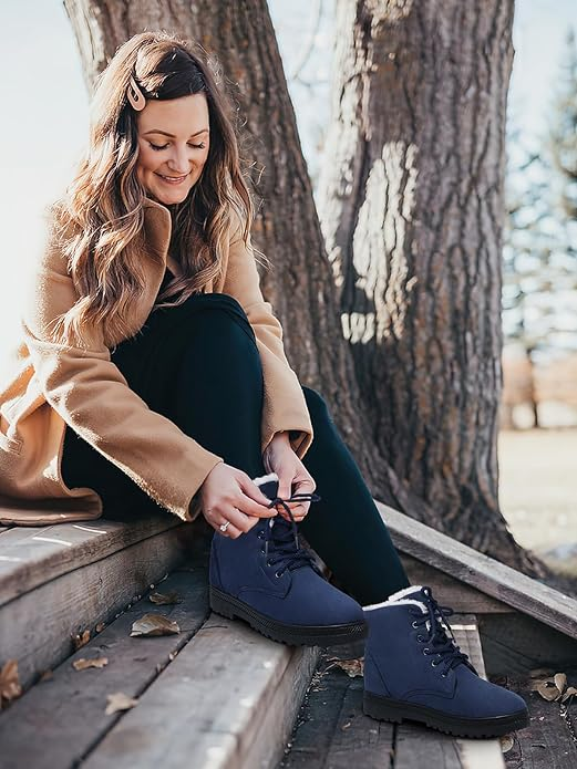 Women's Winter Snow Boots: Warm Fur-Lined Ankle Boots, Comfortable Suede Laced Ankle Boots, and Cute Flat Shoes