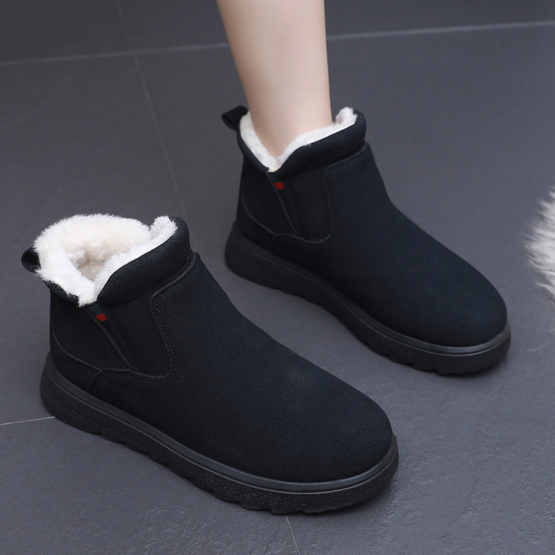 Women Slip On Snow Boots Ankle Booties Waterproof Winter Warm Ankle Boots Outdoor Fur Lined Shoes Synthetic Leather Side Zip Fashion Boots