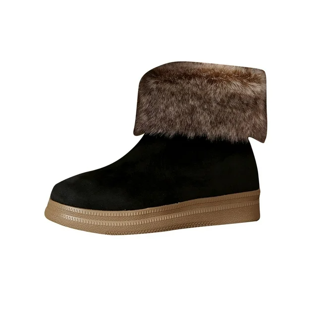 Women's Platform Winter Boots Fashion Plush Suede Mid Calf Snow Ankle Booties