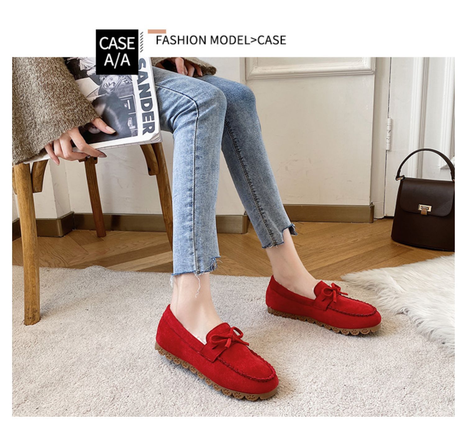 (⏳NOW ON: 60% OFF Sale! 🔥)Suede Moccasin Slippers Women's Warm Comfortable Low-Top Plush Slippers Slip-on Super Soft Winter Indoor Outdoor Flat Shoes Cosy Bow-Knot Loafers Slippers