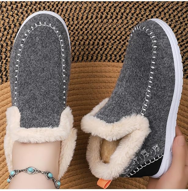Women's Winter Plush Lined Flat Snow Boots Comfy Orthopedic Arch Support Outdoor Walking Loafer Non-Slip Ankle Short Booties