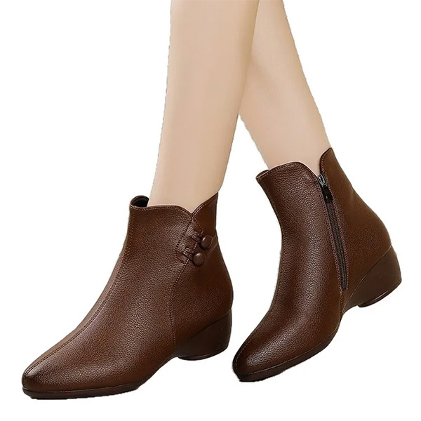 Women's Ankle Bootie Wedge Low Heel Side Zip Everyday  Booties Closed Round Toe Casua High Heelsl Boots