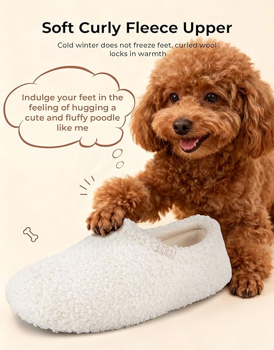 Women Memory Foam Loafer Slippers With Fuzzy Curly Fur And Cozy Fleece Lining