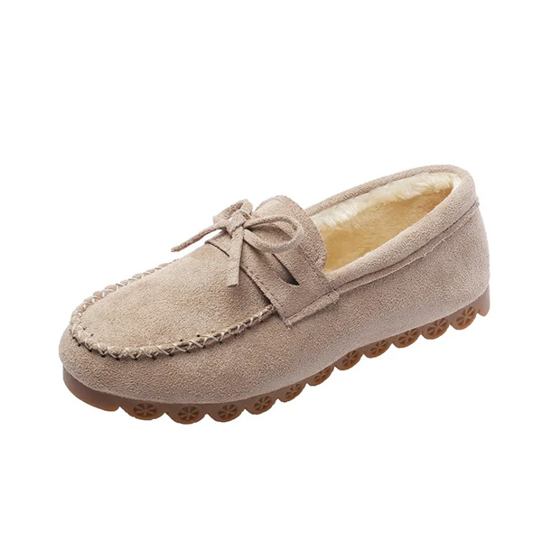 (⏳NOW ON: 60% OFF Sale! 🔥)Suede Moccasin Slippers Women's Warm Comfortable Low-Top Plush Slippers Slip-on Super Soft Winter Indoor Outdoor Flat Shoes Cosy Bow-Knot Loafers Slippers