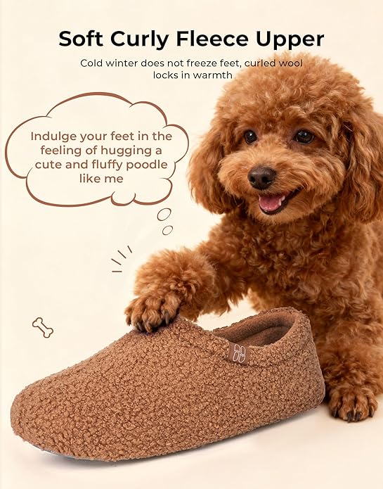 Women Memory Foam Loafer Slippers With Fuzzy Curly Fur And Cozy Fleece Lining