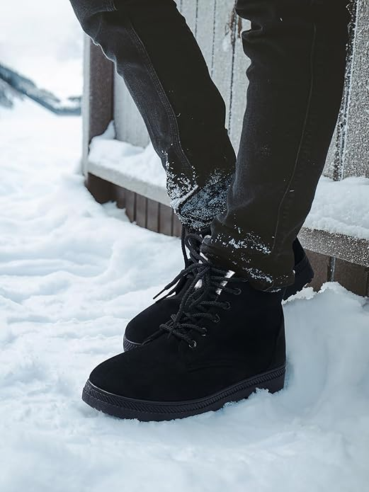 Women's Winter Snow Boots: Warm Fur-Lined Ankle Boots, Comfortable Suede Laced Ankle Boots, and Cute Flat Shoes