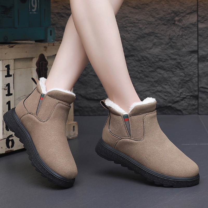 Women Slip On Snow Boots Ankle Booties Waterproof Winter Warm Ankle Boots Outdoor Fur Lined Shoes Synthetic Leather Side Zip Fashion Boots