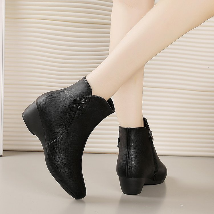 Women's Ankle Bootie Wedge Low Heel Side Zip Everyday Booties Closed Round Toe Casua High Heelsl Boots