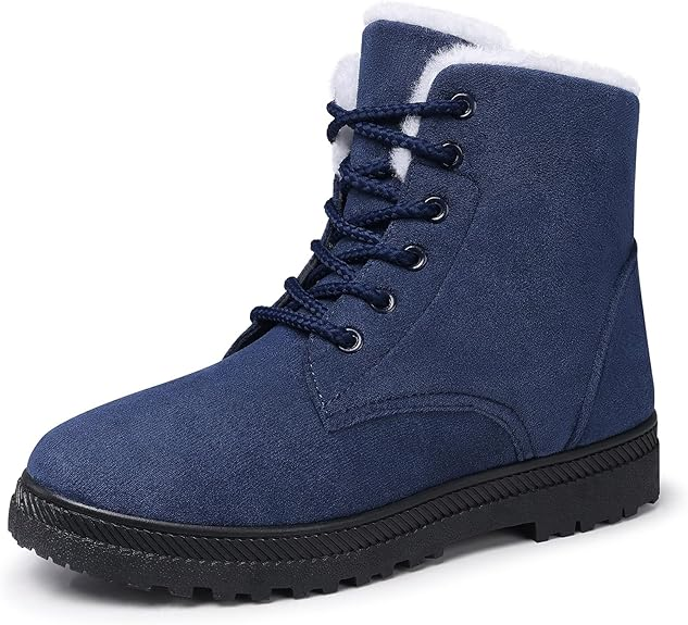 Women's Winter Snow Boots: Warm Fur-Lined Ankle Boots, Comfortable Suede Laced Ankle Boots, and Cute Flat Shoes