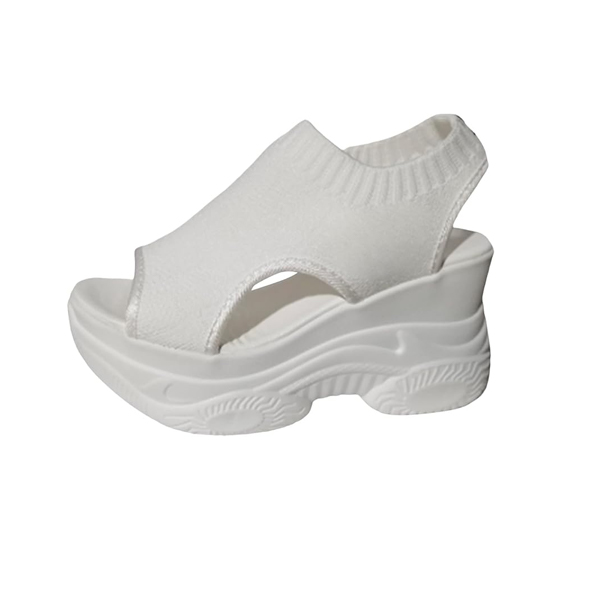 CsgrFagr Thick Soled Sandals for Women Summer Mesh Breathable Fish Mouth Sloping Heel Sandals for Sports and Leisure (White, 7.5)