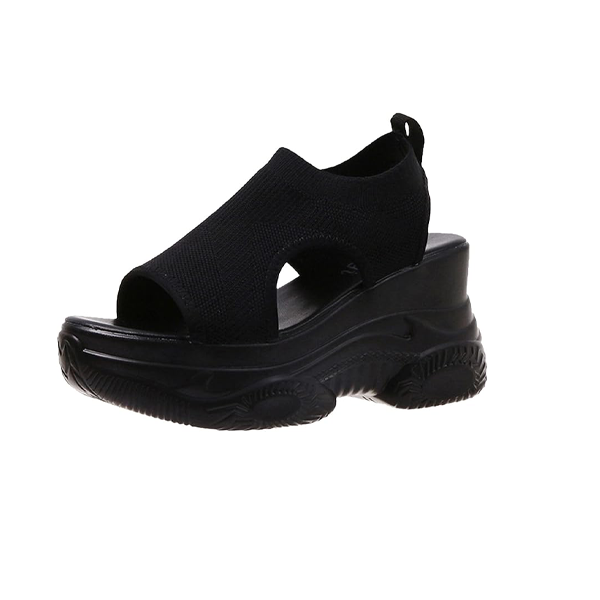 CsgrFagr Thick Soled Sandals for Women Summer Mesh Breathable Fish Mouth Sloping Heel Sandals for Sports and Leisure (White, 7.5)