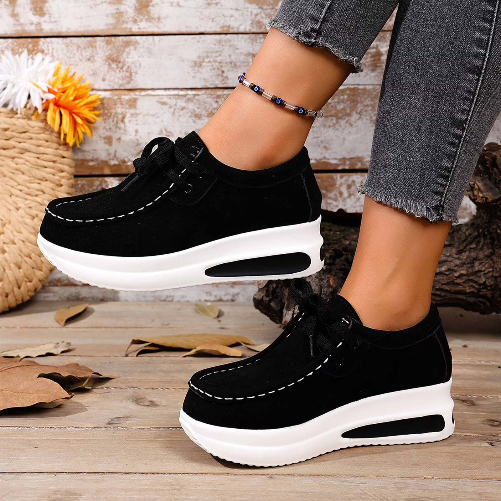 Women's Plus-Size Thick-Soled High-top Casual Canvas Shoes , Wear-Resistant Anti-Slip