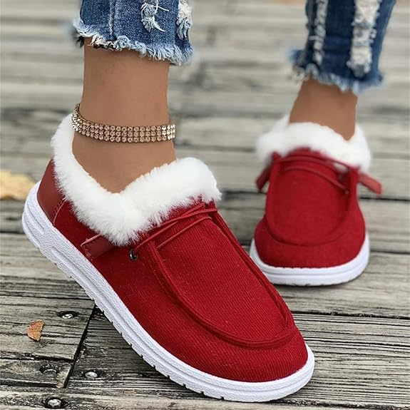 Women's Winter Warm Shoes Fleece Lined Boat Shoe Slip On Comfort Shoes Womens Lace Up Loafers Flats Shoes Women's Casual Shoes