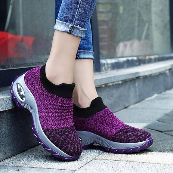 Womens Walking Shoes Sock Casual Ladies Fashion Sneakers Comfortable Slip On Air Cushion Platform Women's Footwear