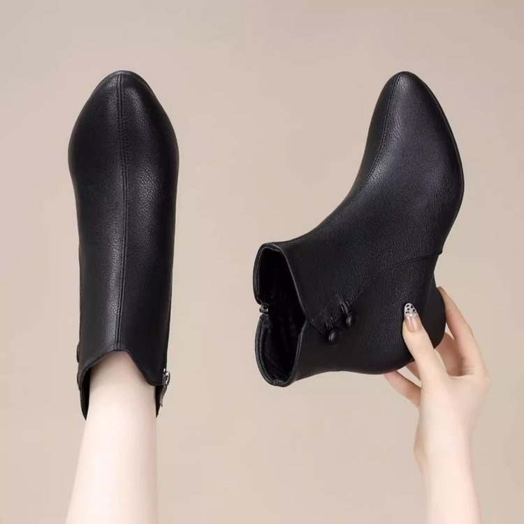 Women's Ankle Bootie Wedge Low Heel Side Zip Everyday  Booties Closed Round Toe Casua High Heelsl Boots