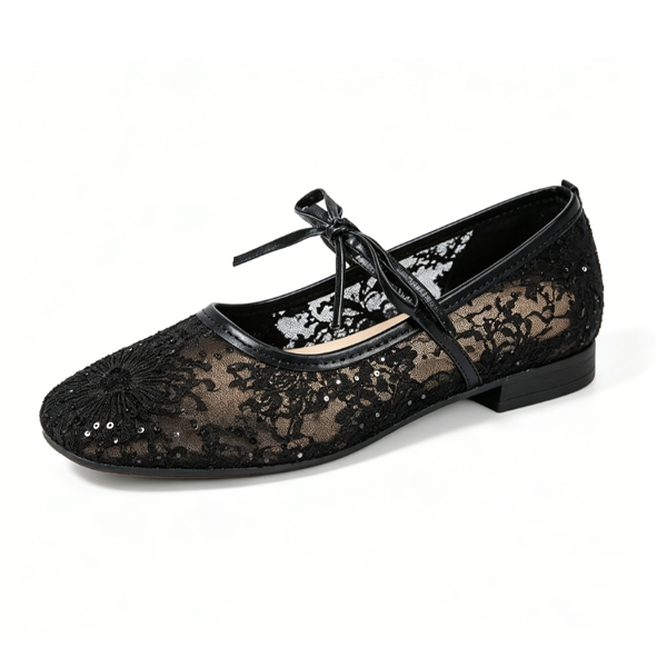 Hidden Wedge Mary Janes – Lace Ballet Flats for Women