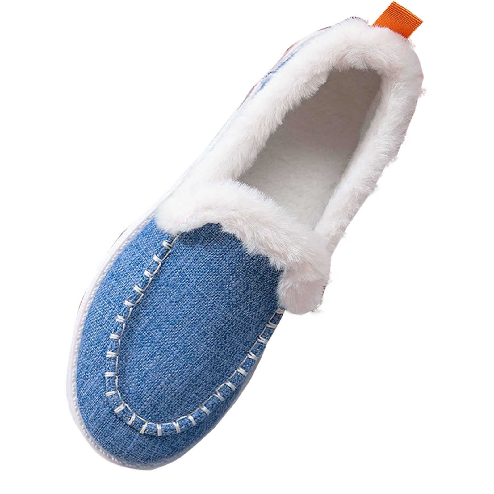 Loafer Slippers for Women Flat Heel Closed Toe Slip-on House Slides Women's Casual Indoor Outdoor Winter Warm Outerwear Plus Velvet Home Flat