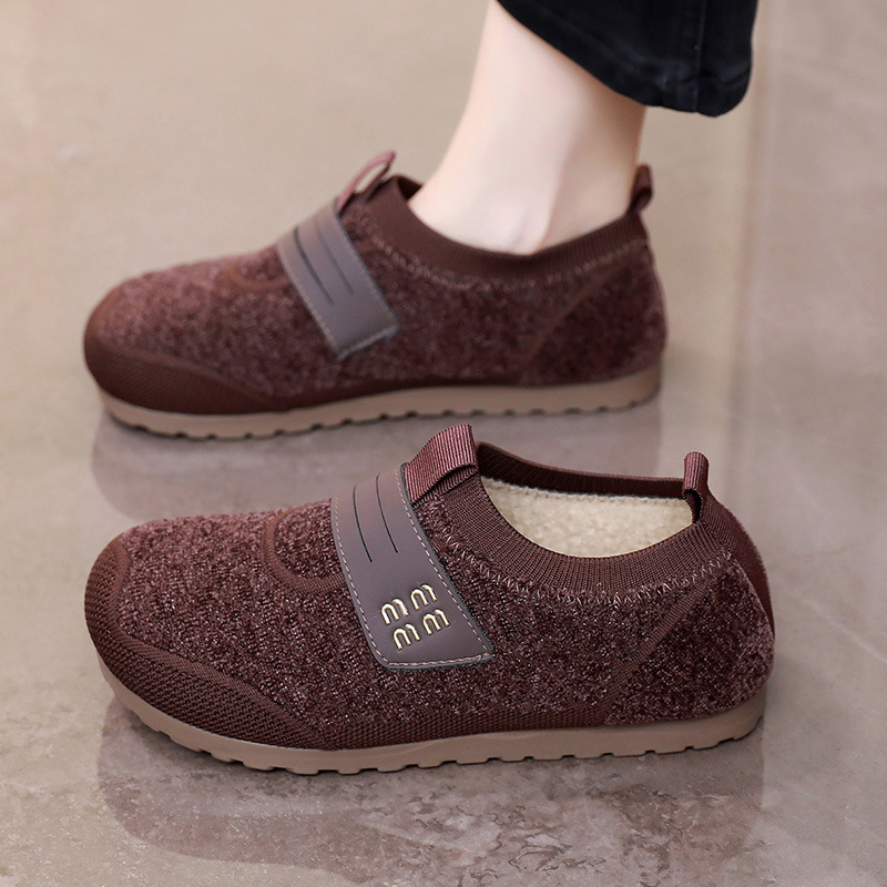 Women's Patchwork Plush Lined Slip On Flats Loafers Comfort Winter Warm Shoes