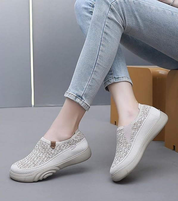 Women Sneakers Flat No Laces Sports Shoes Orthopedic Lightweight Breathable Woven Running Shoes Fashion Running Fitness Sneakers