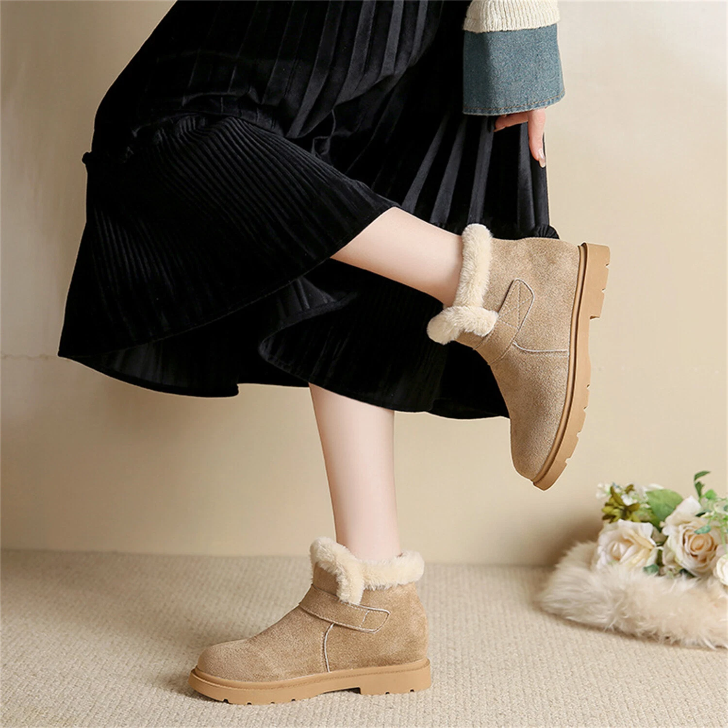 Women's Snow Boots with Faux Fur Lined Comfort Round Toe Warm Shoes for Winter