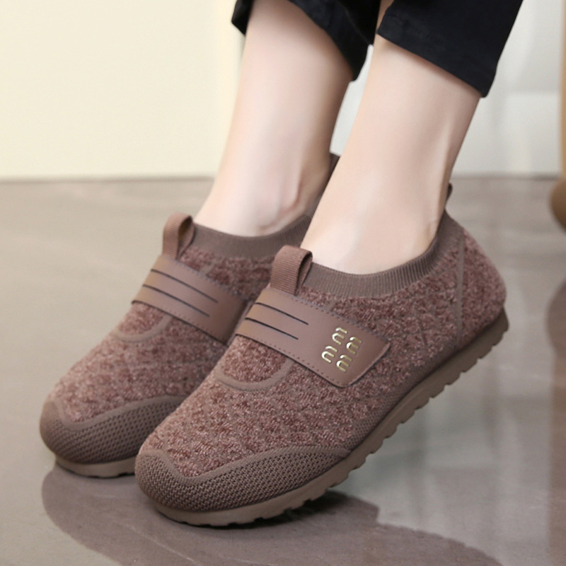 Women's Patchwork Plush Lined Slip On Flats Loafers Comfort Winter Warm Shoes