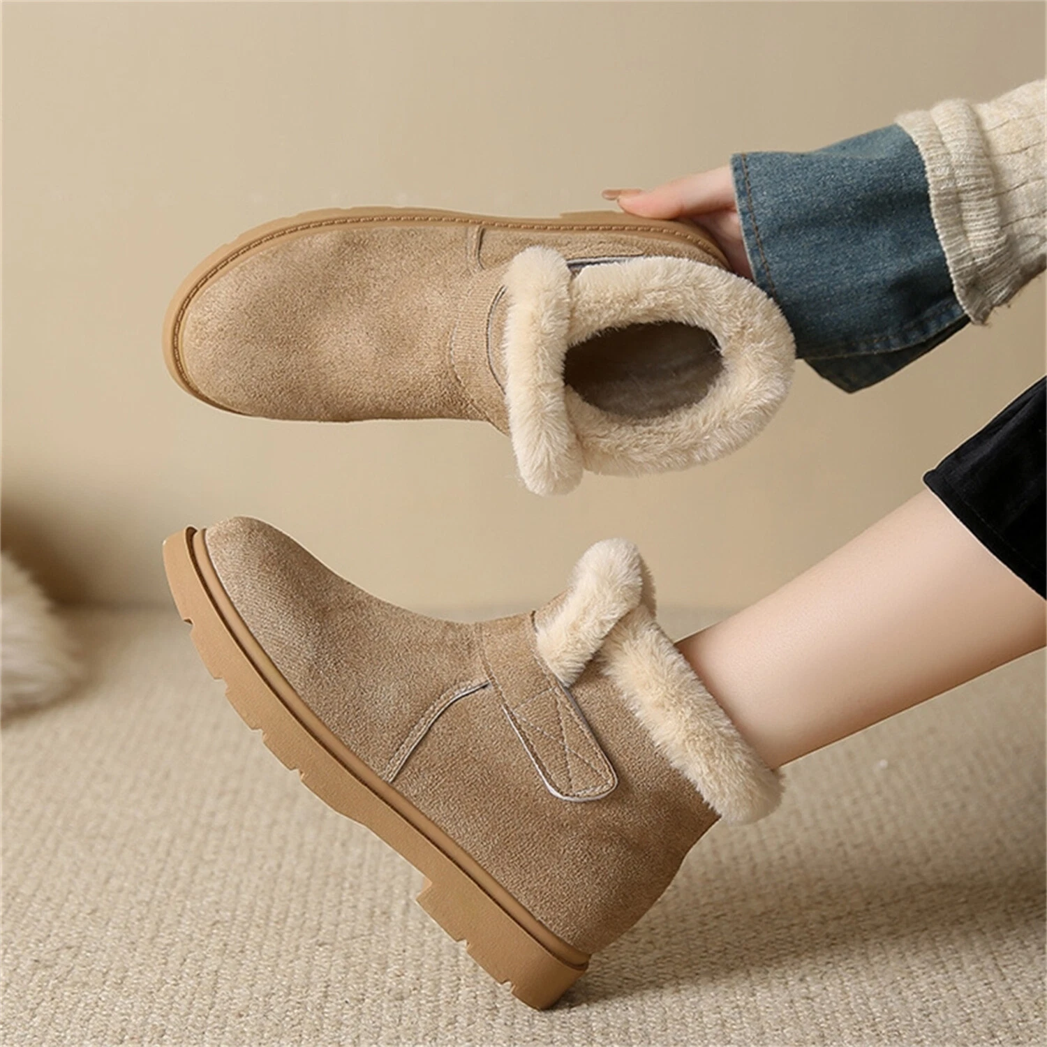Women's Snow Boots with Faux Fur Lined Comfort Round Toe Warm Shoes for Winter