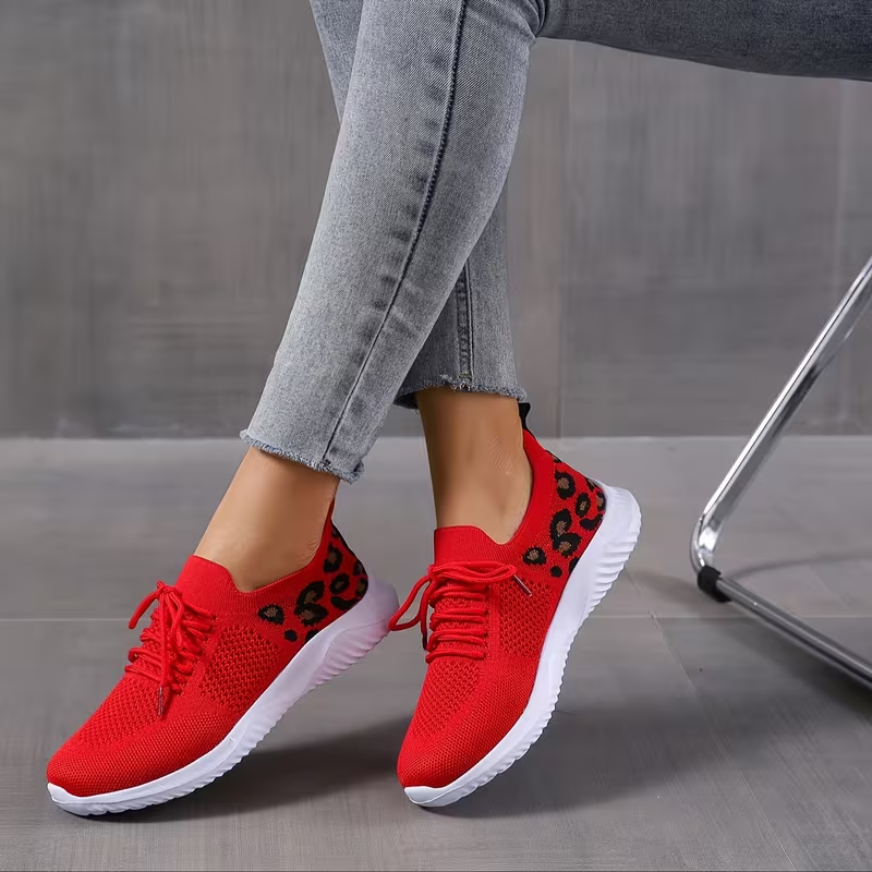 Women's Shoes Leopard Print Shoe Lace Up Fashion Anti Slip Sports Sneakers