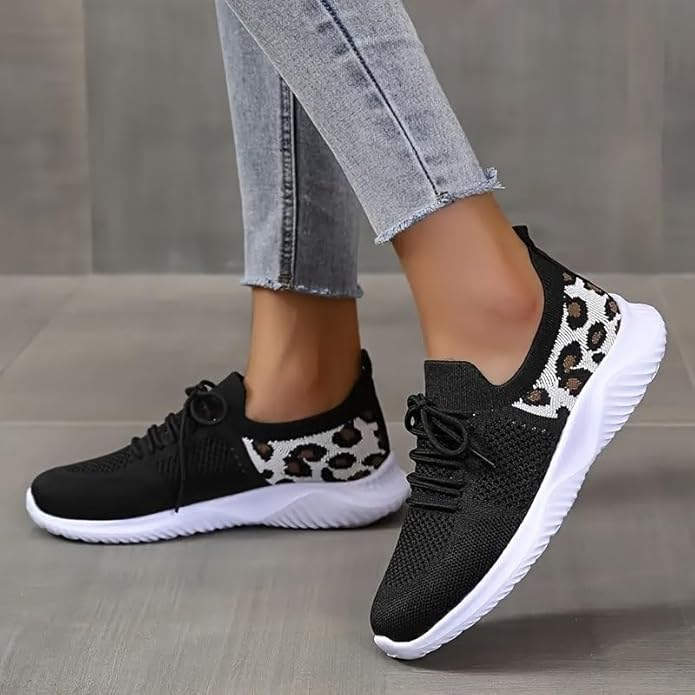 Women's Shoes Leopard Print Shoe Lace Up Fashion Anti Slip Sports Sneakers