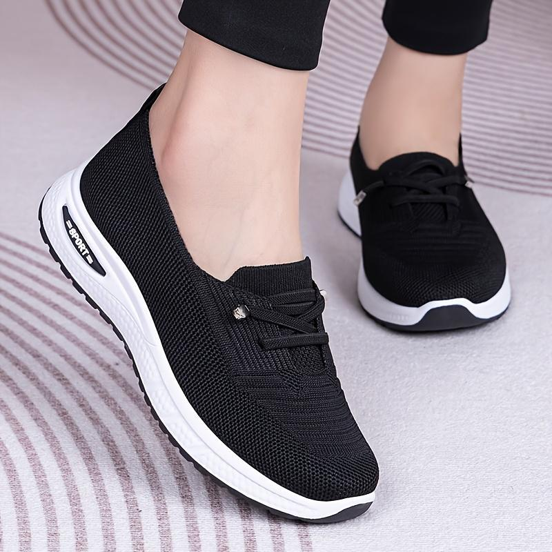 Slip On Sneakers Women Breathable Mesh Knitted Woven Low Top Walking Shoes Lightweight Wide Width Non-Slip Shoes