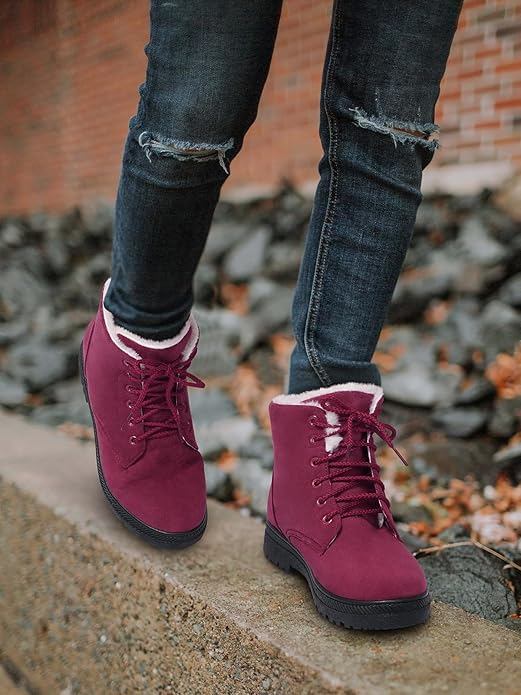Women's Winter Snow Boots: Warm Fur-Lined Ankle Boots, Comfortable Suede Laced Ankle Boots, and Cute Flat Shoes