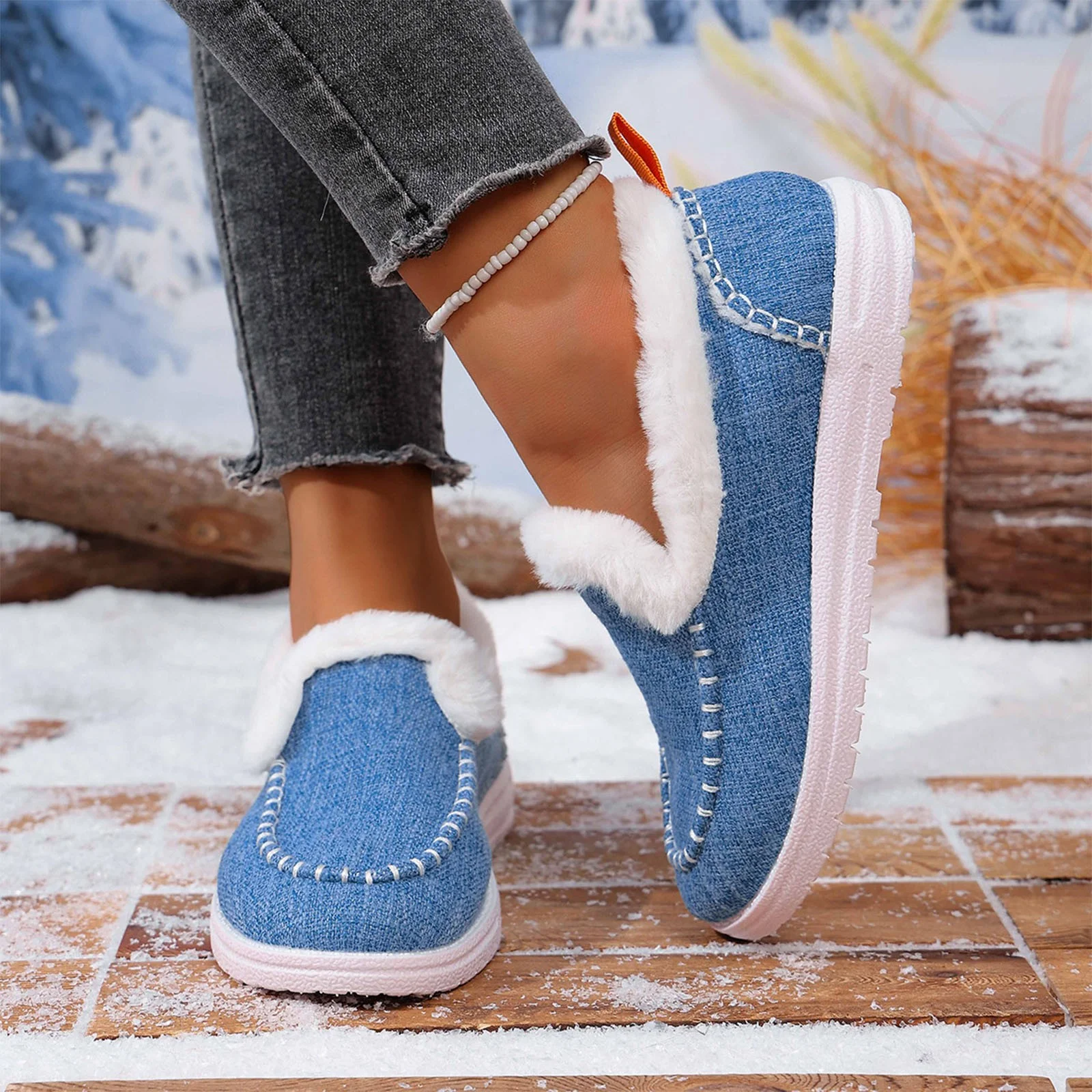 Loafer Slippers for Women Flat Heel Closed Toe Slip-on House Slides Women's Casual Indoor Outdoor Winter Warm Outerwear Plus Velvet Home Flat