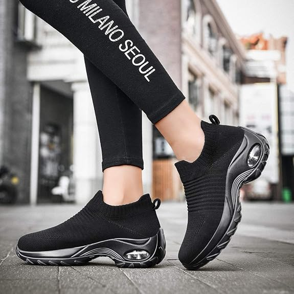 Womens Walking Shoes Sock Casual Ladies Fashion Sneakers Comfortable Slip On Air Cushion Platform Women's Footwear