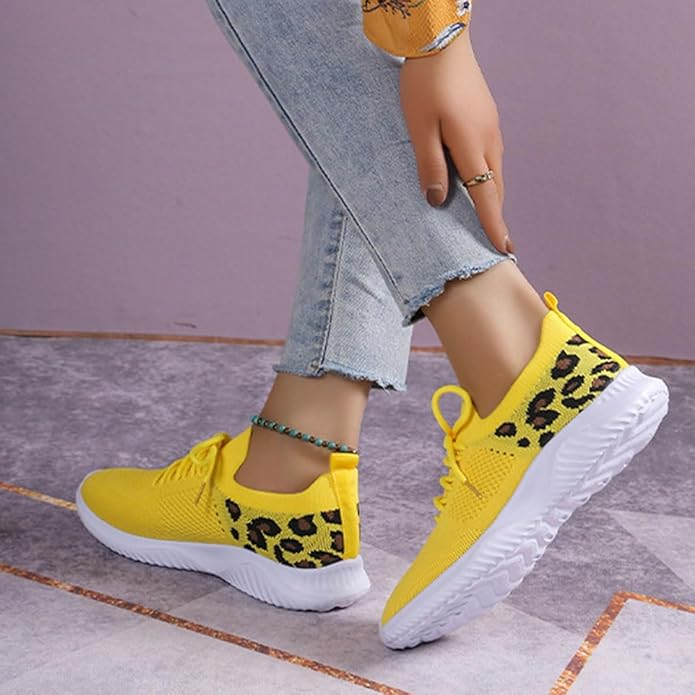 Women's Shoes Leopard Print Shoe Lace Up Fashion Anti Slip Sports Sneakers