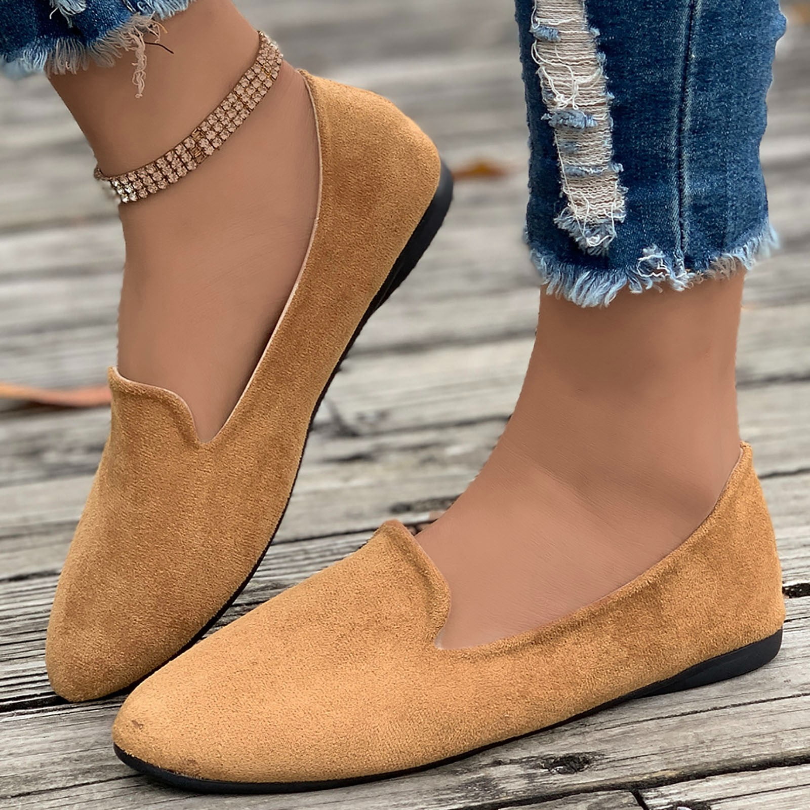 Womens Casual Flats Shoes Comfortable Slip On Work Shoes Round Toe Fashion Ladies Dress Shoes