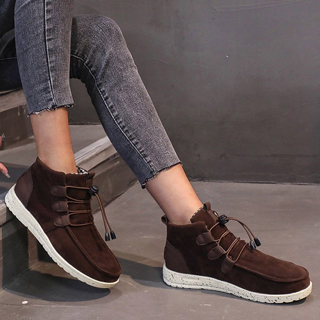 Womens Winter Boots Womens Booties And Ankle Boots Women'S Sport Shoes Lace-Up Wild Round Toe Retro Flock Solid Color Casual Sneakers