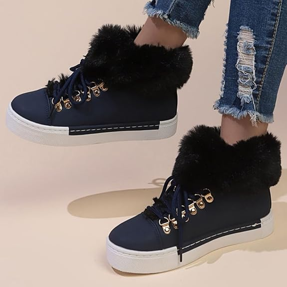 Winter Women's Snow Boots Short Barrel,Plus Size, Fleece Lined Thickened Boots for Cold Weather