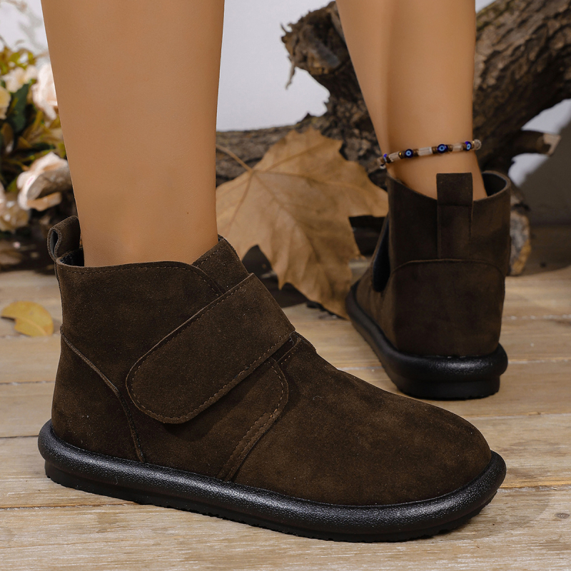 Women Genuine Leather Winter Ankle Boots with Plush Lining and Hook and Loop Fasteners Closure