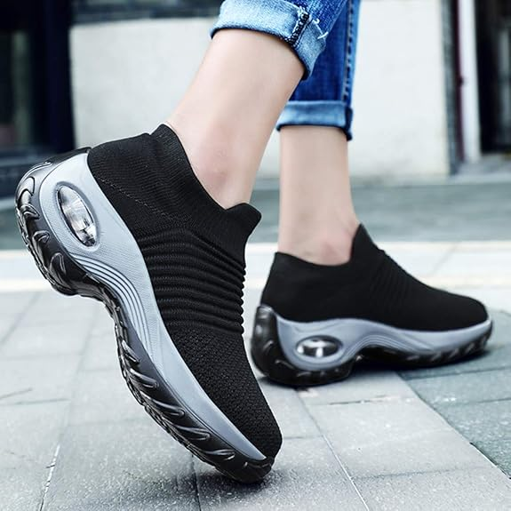 Womens Walking Shoes Sock Casual Ladies Fashion Sneakers Comfortable Slip On Air Cushion Platform Women's Footwear