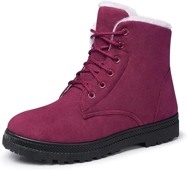 Women's Winter Snow Boots: Warm Fur-Lined Ankle Boots, Comfortable Suede Laced Ankle Boots, and Cute Flat Shoes