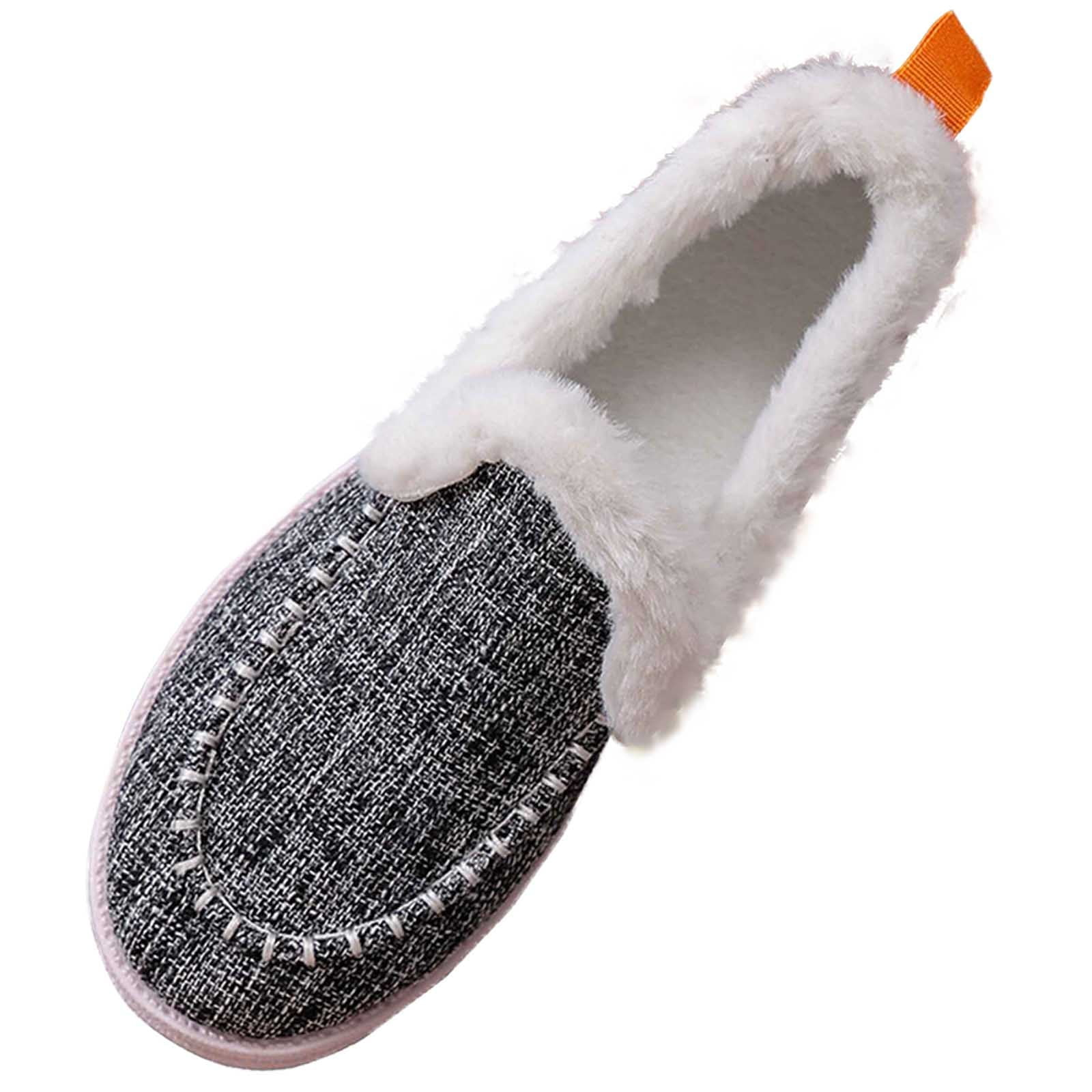 Loafer Slippers for Women Flat Heel Closed Toe Slip-on House Slides Women's Casual Indoor Outdoor Winter Warm Outerwear Plus Velvet Home Flat